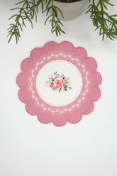 Decorative Pink Edge Rose Design Embroidered Edge Fabric Cocktail Napkin 1 Piece